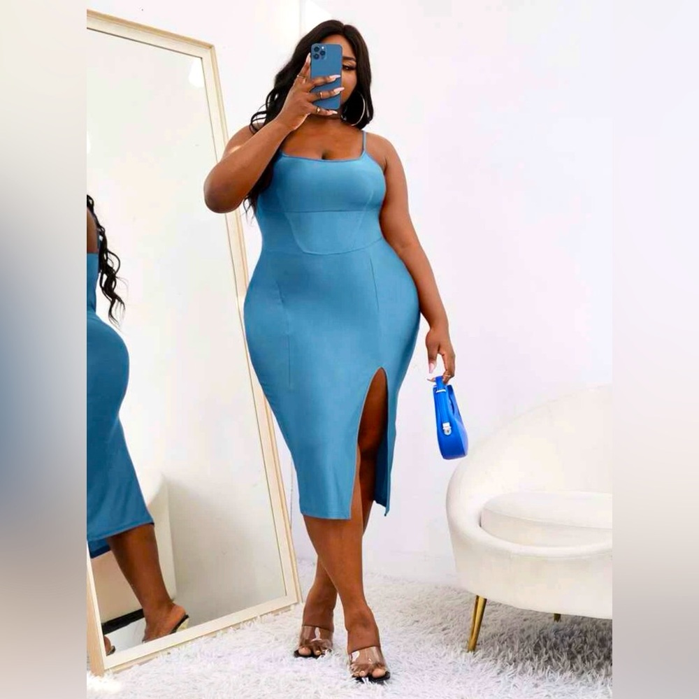 Baby Blue split thigh slip dress